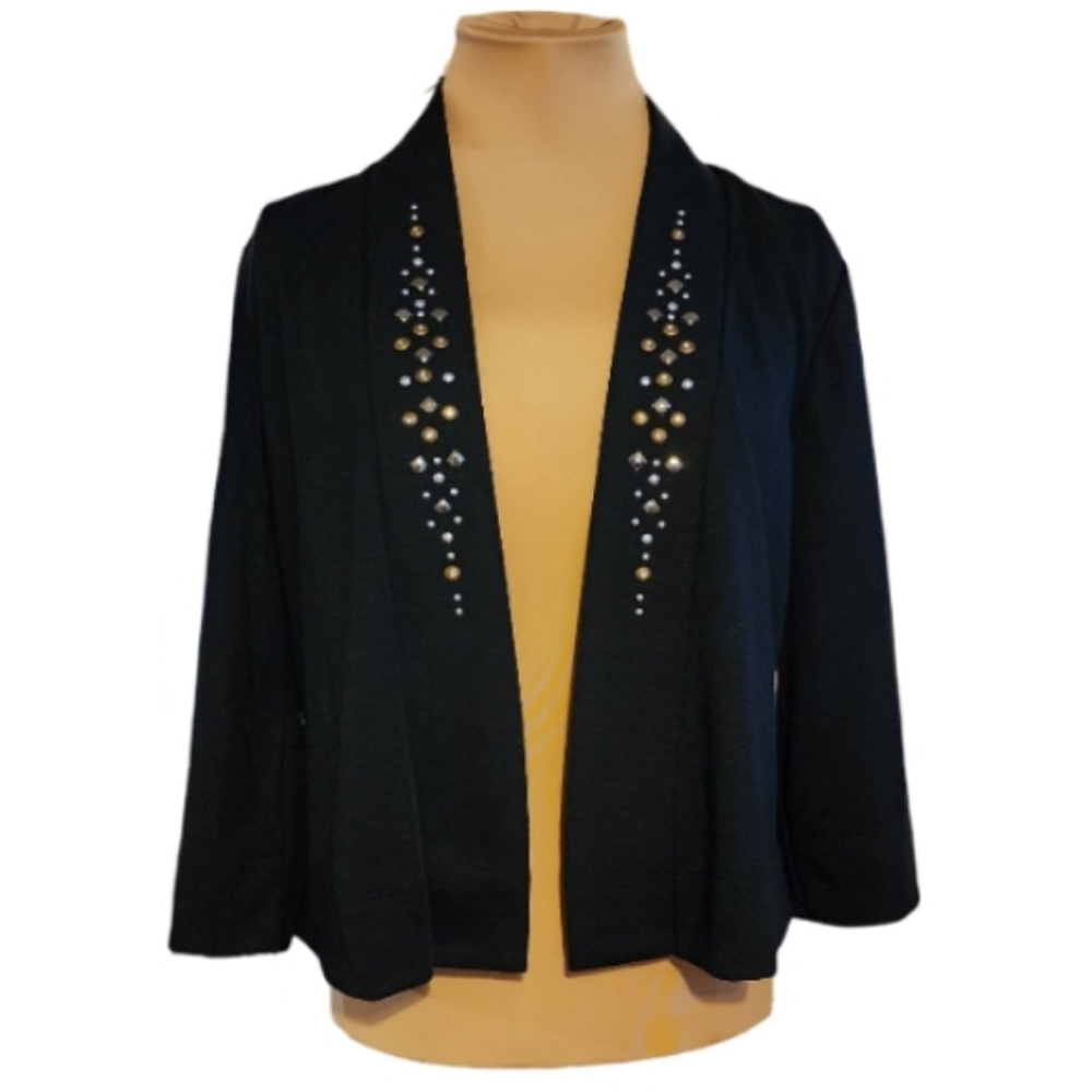 Susan Graver Sequined Black 3/4 Sleeve Cardigan Women's XS‎
